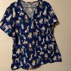 Blue Dog Scrub Top